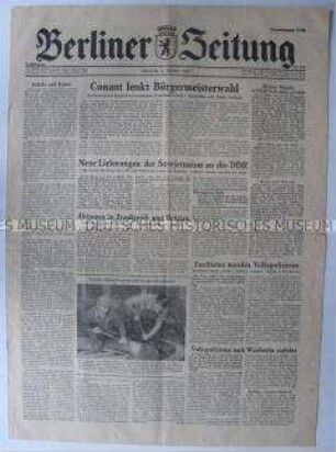 Tageszeitung "Berliner Zeitung" u.a. über Hilfslieferungen aus der Sowjetunion für die DDR