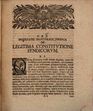 Diss. inaug. iur. de legitima constitutione syndicorum