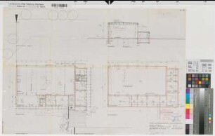 Recklinghausen (Recklinghausen) Staatliches Aufbaugymnasium Turnhalle Grundrisse, Schnitt 1959 1 : 100 55 x 80 Pause Staatshochbauamt Recklinghausen Regierung Münster Nr. 34118