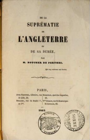 De la suprématie de l'Angleterre et de sa durée