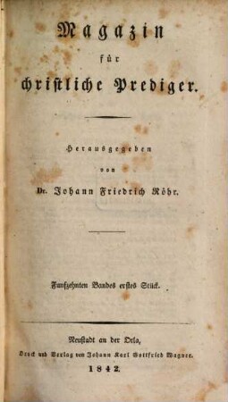 Magazin für christliche Prediger. 15. 1842