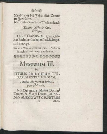 Membrum III. De Titulis Principum Terrarum Extra Europam.