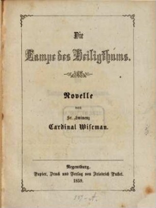 Die Lampe des Heiligthums : Novelle