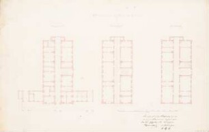 Kreisgericht, Minden: Grundrisse EG, 1.OG, 2.OG (Nachzeichnung von Inv.Nr. ZFB 05,014, Busse, Kreisgericht Minden, 1855)