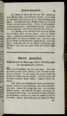 Viertes Hauptstück. Beschreibung der Wohnungen, Sitten, Beschäftigungen und Haushaltung der Indianer.