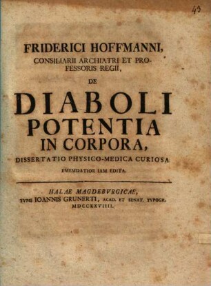 Diss. ... de diaboli potentia in corpora