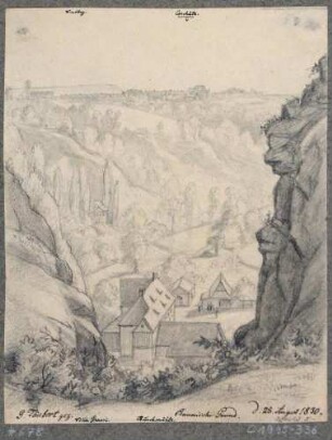Blick in den Plauenschen Grund auf die Buschmühle, die Villa Grassi sowie Coschütz und den Windberg im Hintergrund