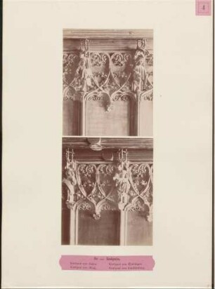 Holzschnitzwerk "Die (vier) Landgrafen: Landgraf von Hessen, Landgraf von Thüringen, Landgraf von Elsaß, Landgraf von Leuchtenberg" im Rathaussaal in Überlingen