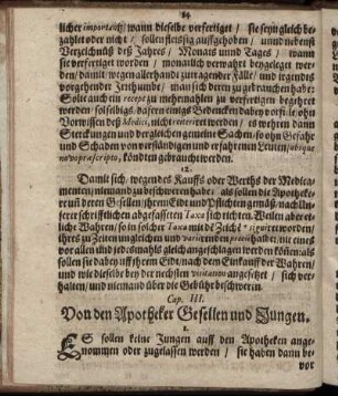 Cap. III. Von den Apotheker Gesellen und Jungen.