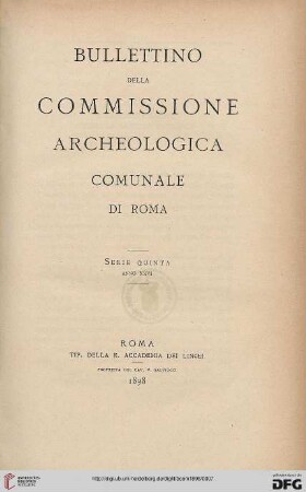 26: Bullettino della Commissione Archeologica Comunale di Roma