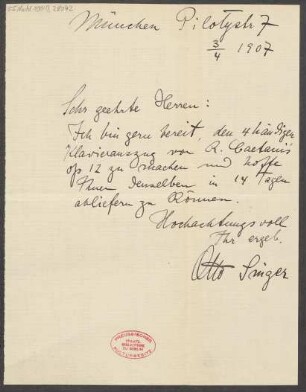 Brief an B. Schott's Söhne : 03.04.1907