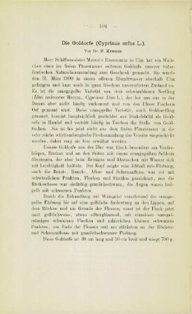Beiträge zur Fauna Württembergs. Die Goldorfe (Cyprinus orfus L.) (F. v. Krauß)