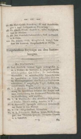 Eingelaufene Beyträge zu den Sammlungen