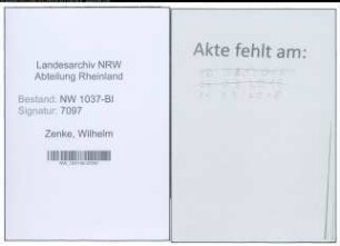 Entnazifizierung Wilhelm Zenke , geb. 30.12.1901 (Assistent)