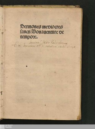 Sermones mediocres sancti Bonauenture de tempore