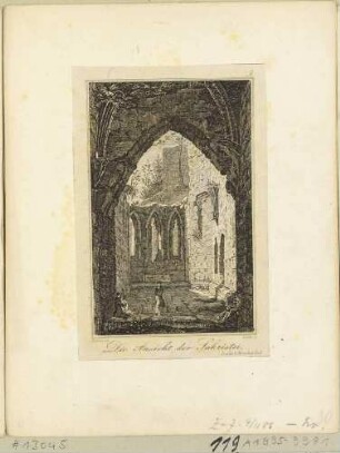 Die Sakristei in der Klosterruine auf dem Berg Oybin im Zittauer Gebirge, aus Carl Peschecks "Oybin bei Zittau in 12 Ansichten ..." (erweiterte Auflage?)
