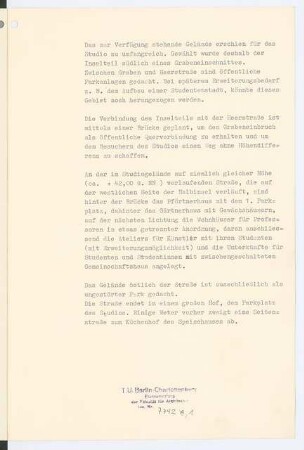Studio Berlin (Akademie, Ausstellungsräume, Studentenwohnungen), Berlin: Erläuterungsbericht, 5 Blatt