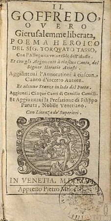 Il Goffredo, Overo Gierusalemme liberata : Poema Heroico ...