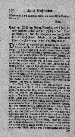 Kritische Nachricht von den Quellen der Kirchenhistorie.