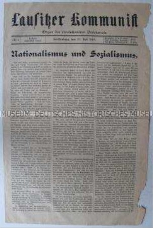 Regionale KPD-Zeitung "Lausitzer Kommunist" zum Thema Nationalismus