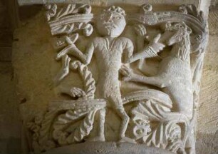 Frankreich. Poitou Charentes. Maritime. Macqueville. Eglise Saint Etienne. 12 Jahrhundert. Saintonge Romanik. Kapitell