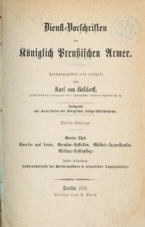 Dienst-Vorschriften der Königlich Preussischen Armee, 4,5. Quartier und Servis, Garnison-Anstalten, Militair-Lazareth-Wesen, Militair-Rechtspflege ; 5, Rechtsverhältnisse der Militairpersonen in bürgerlichen Angelegenheiten