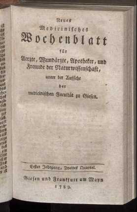 Erster Jahrgang, Zweites Quartal.