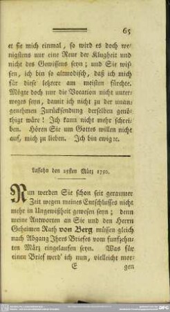 Lassahn den 25sten März 1750