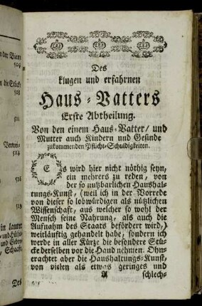 Des klugen und erfahrnen Haus-Vatters Erste Abtheilung.