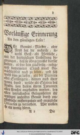Vorläuffige Erinnerung An den günstigen Leser!