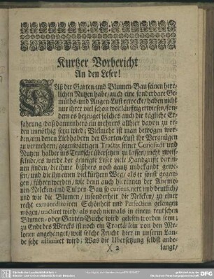 Kurtzer Vorbericht An den Leser!