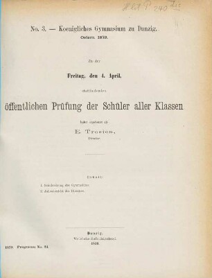 Zu der ... stattfindenden öffentlichen Prüfung der Schüler aller Klassen ladet ergebenst ein. 1878/79