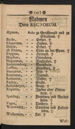 Nahmen Derer Rectorum.