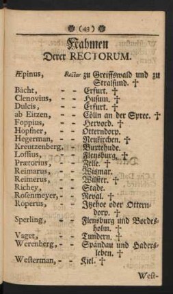 Nahmen Derer Rectorum.