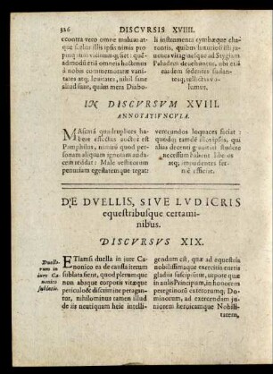 De Duellis, Sive Ludicris equestribusque certaminibus. Discursus XIX.