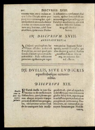 De Duellis, Sive Ludicris equestribusque certaminibus. Discursus XIX.
