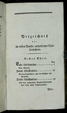 Verzeichniß der im ersten Bande enthaltenen Christenlehren.