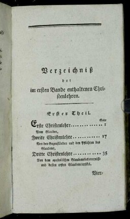 Verzeichniß der im ersten Bande enthaltenen Christenlehren.