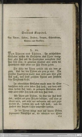 Drittes Kapitel. Von Thoren, Thüren, Fenstern, Treppen, Schornsteinen, Stuben- und Backöfen