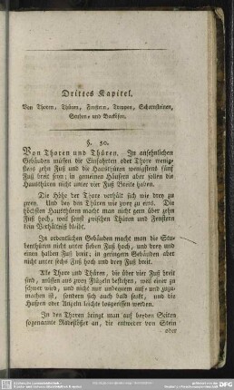 Drittes Kapitel. Von Thoren, Thüren, Fenstern, Treppen, Schornsteinen, Stuben- und Backöfen