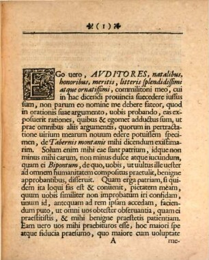 Oratio De Tabernis Montanis, Veteris Olim Comitatus Nunc Ducatus, Bipontini Oppido