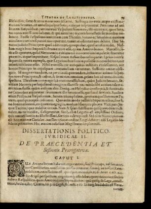 Dissertationis Politico-Ivridicae II. De Praecedentia Et Seßionis Praerogativa.