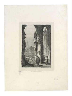 Phantasievoller Blick aus dem Hauptportal des Münsters. Um 1830