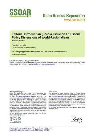 Editorial Introduction (Special Issue on The Social Policy Dimensions of World-Regionalism)