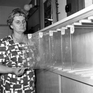Verhinderung von Einbrüchen. Frau beim Betrachten von einbruchsicherem Glas