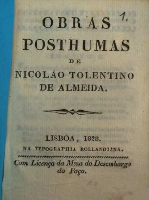 Obras posthumas de Nicoláo Tolentino de Almeida