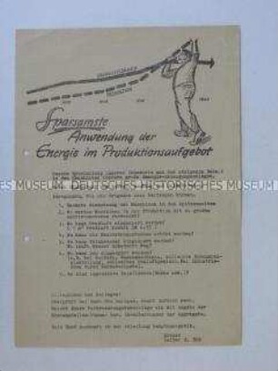 Hektografiertes Propagandaflugblatt zum sparsamen Umgang mit Energie