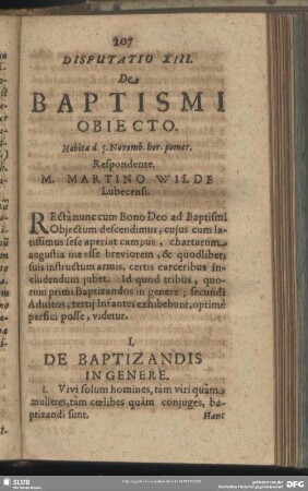 Disputatio XIII. De Baptismi Obiecto
