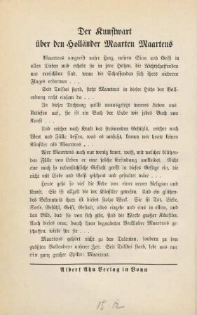 Der Kunftwart über den holländer Maarten Maartens