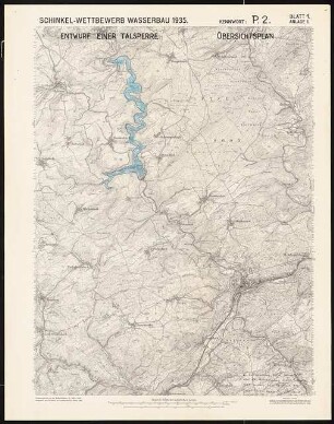 Talsperre für den Hahnenbach bei Kirn Schinkelwettbewerb 1935: Lageplan 1:25000